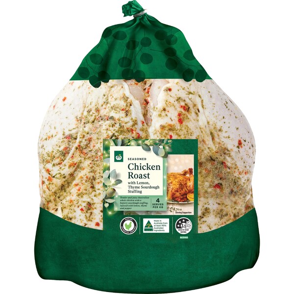 Woolworths Seasoned Chicken Roast With Lemon Thyme Sourdough Stuffing 2.2kg - 2.8kg