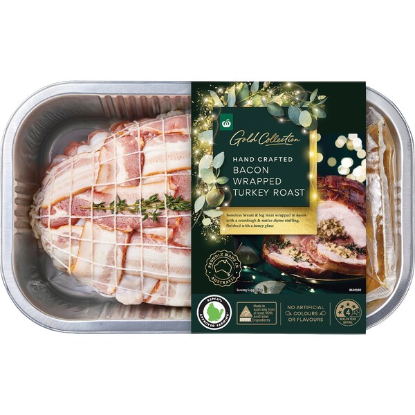 Woolworths Gold Bacon Wrapped Turkey Roast With Thyme & Honey Glaze 1.2kg - 1.7kg