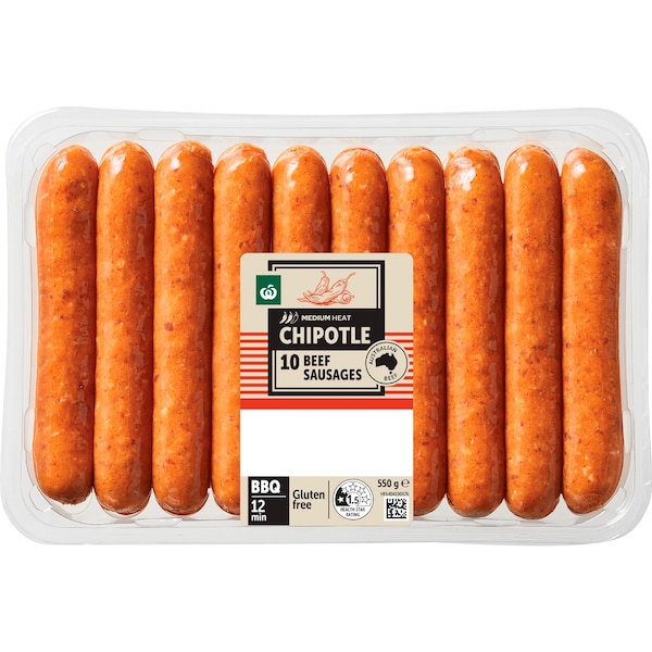Woolworths 10 Beef Sausages Chipotle Flavour 550g