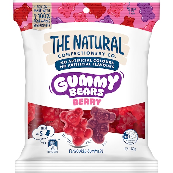 The Natural Confectionery Co. Gummy Bears Berry Lollies Berry 180g