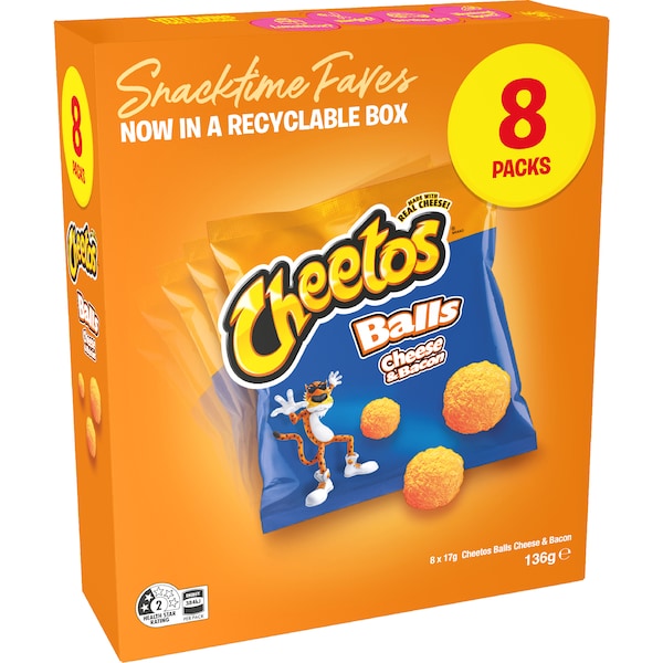 Cheetos Cheese & Bacon Balls Lunchbox Snacks Multipack 8 pack