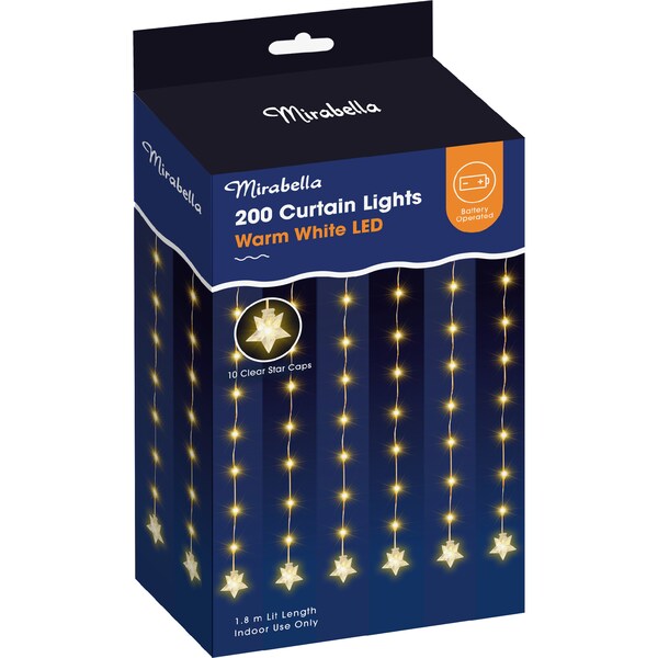Mirabella 200 LED Curtain Lights Warm White 1.8m each