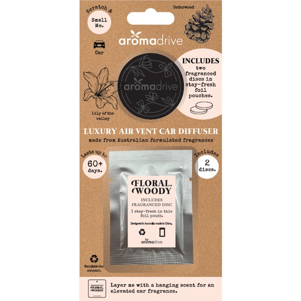Aromadrive Luxury Air Vent Car Diffuser Freshener Cedarwood & Lily 2 pack