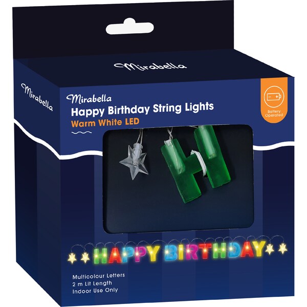 Mirabella Happy Birthday LED String Lights Multicolour 2m each