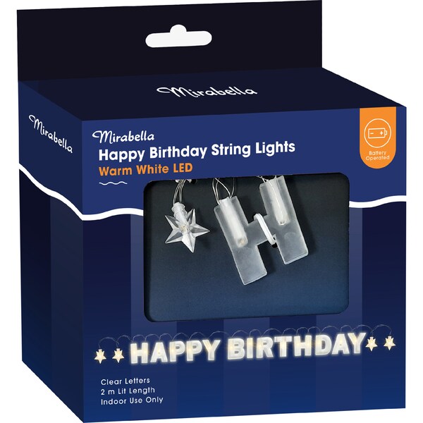 Mirabella Happy Birthday LED String Lights Warm White 2m each