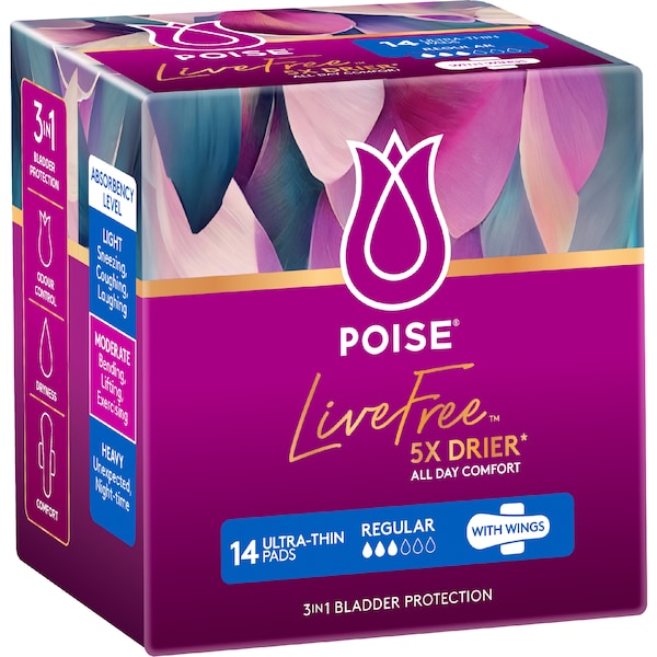 Poise LiveFree Ultrathin Pads Regular With Wings 14 pack