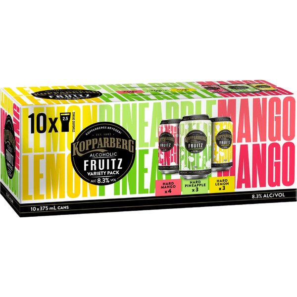 Kopparberg Mixed Fruitz Hard 8.3% Cans 375mL x 10 pack