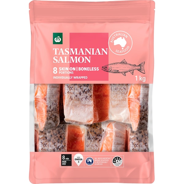 Woolworths Tasmanian Salmon Portions Skin On 1kg