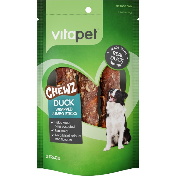 Vitapet Chewz Wrapped Jumbo Stick Duck Dog Treat 3 pack