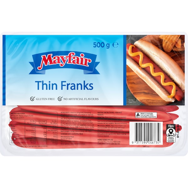 Mayfair Thin Frankfurts 500g