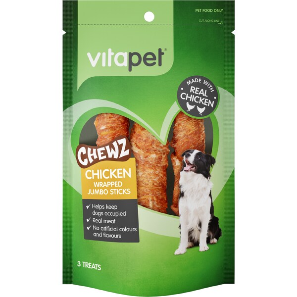 Vitapet Chewz Wrapped Jumbo Stick Chicken Dog Treat 3 pack