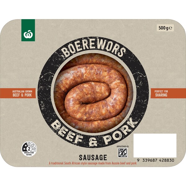 Woolworths Gourmet Boerewors Sausage Beef & Pork 500g