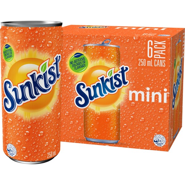 Sunkist Soft Drink Mini Cans 250mL x 6 pack