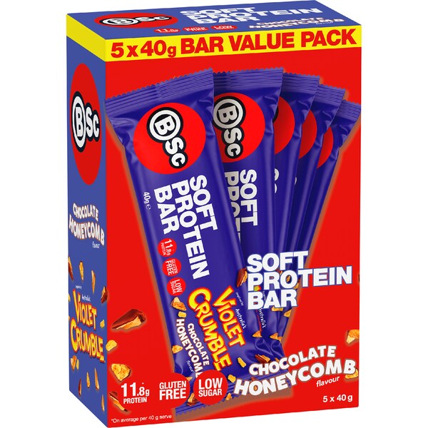 BSc x Violet Crumble Soft Protein Bar Chocolate Honeycomb 40g x 5 pack