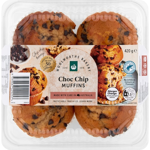 Woolworths Choc Chip Muffins 4 pack