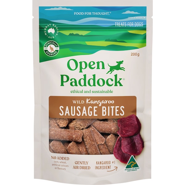 Open Paddock Sausage Bites Dog Treats Kangaroo 200g