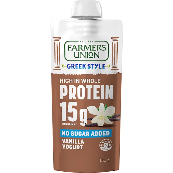 Farmers Union Greek Style High Protein Yoghurt Pouch Vanilla 150g
