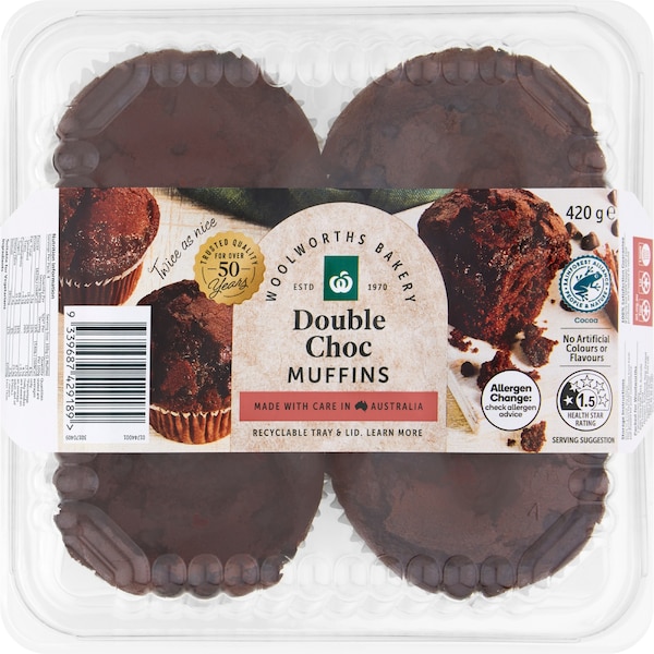 Woolworths Double Choc Chip Muffin 4 pack