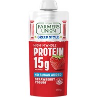 Farmers Union Greek Style High Protein Yoghurt Pouch Strawberry