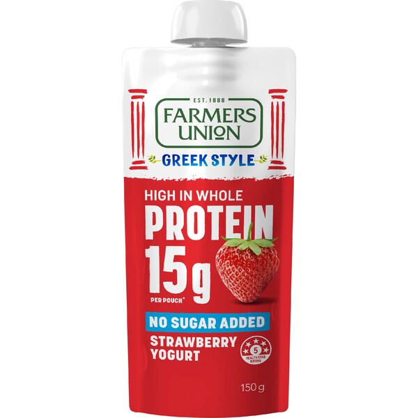 Farmers Union Greek Style High Protein Yoghurt Pouch Strawberry 150g