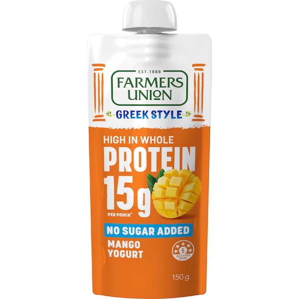 Farmers Union Greek Style High Protein Yoghurt Pouch Mango 150g