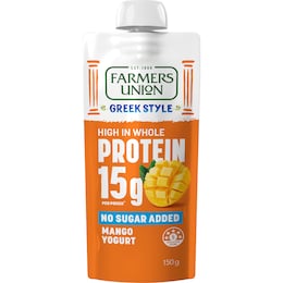 Farmers Union Farmers Union Greek Style High Protein Yoghurt Pouch Mango 150g