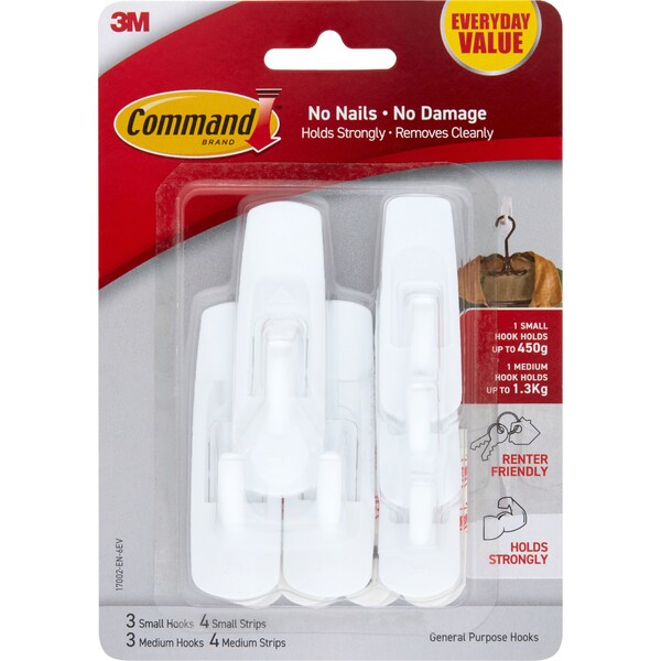 Command Everyday Value Assorted Hooks Small & Medium 6 pack