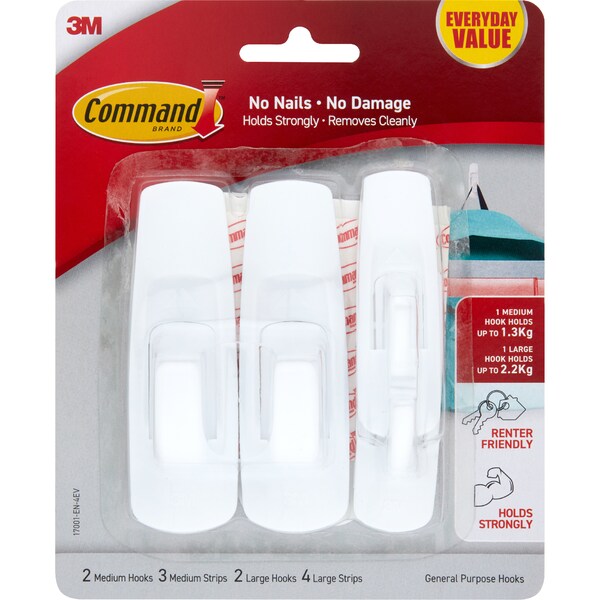 Command Everyday Value Assorted Hooks Medium & Large 4 pack