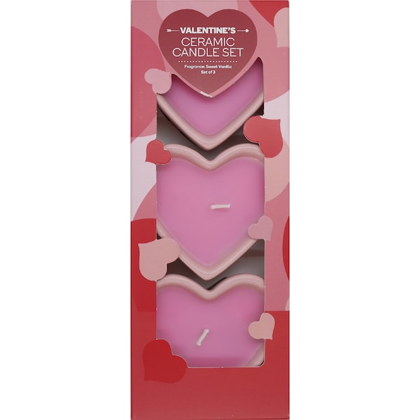 Valentine's Day Ceramic Heart Candle Set Vanilla 3 pack