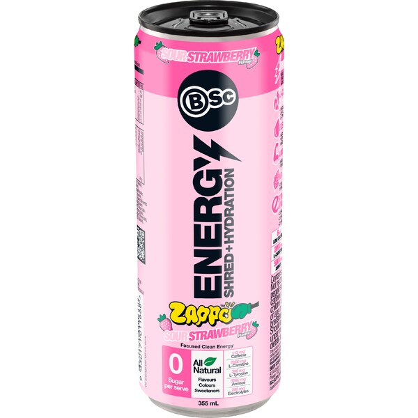 BSc X Zappo Energy Shred Hydration Sour Strawberry 355mL