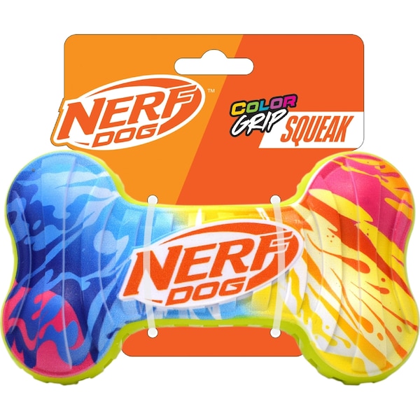 Nerf 7 Inch Colour Blast Squeak Bone Dog Toy each