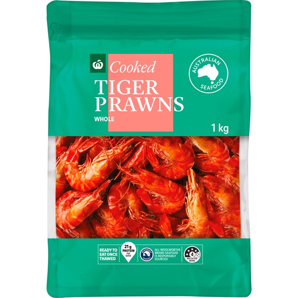 Woolworths Australian Cooked Tiger Prawns Whole 1kg