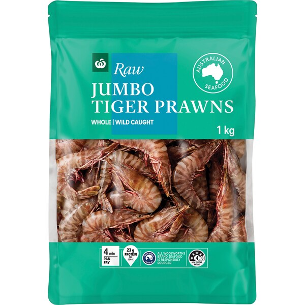 Woolworths Raw Jumbo Tiger Prawns 1kg
