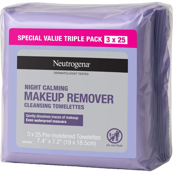 Neutrogena Night Calming Makeup Remover Cleansing Wipes 3 x 25 pack