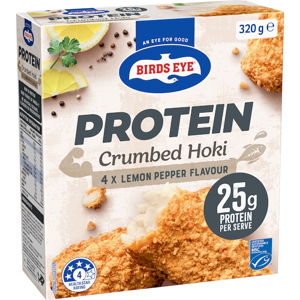 Birds Eye Protein Crumbed Hoki Fillets Lemon Pepper 320g
