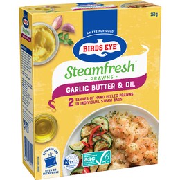 Birds Eye Steam Fresh Prawns Garlic Butter & Oil 250g – Woolworths