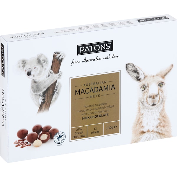 Patons Australian Macadamia Nuts Milk Chocolate 130g