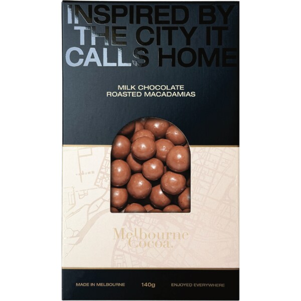 Melbourne Cocoa Milk Chocolate Roasted Macadamias 140g