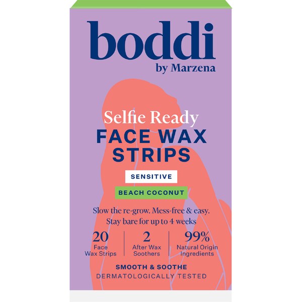 Boddi Selfie Ready Face Wax Strips Sensitive Beach Coconut 20 pack