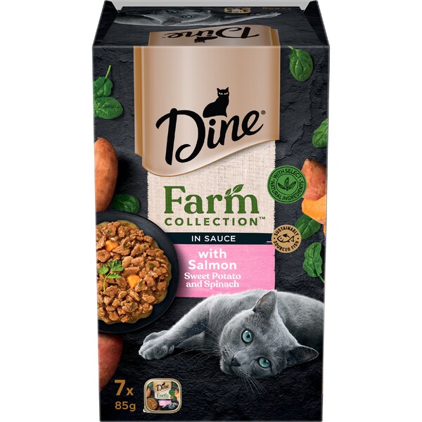 Dine Farm Collection Wet Cat Food Salmon Sweet Potato Spinach 85g x 7 pack