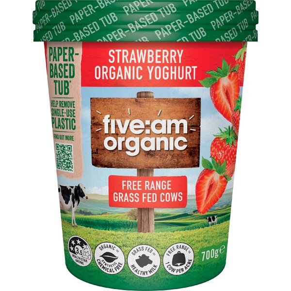 Five:Am Organic Yoghurt Strawberry 700g