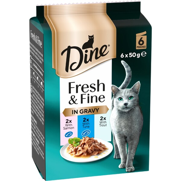 Dine Fresh Fine Wet Cat Food Salmon Tuna & Trout In Gravy 50g x 6 pack