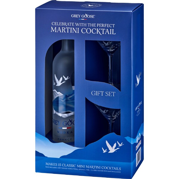 Grey Goose Martini Gift Pack 700mL Vodka & 2 Mini Martini Glasses each