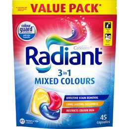 Radiant Laundry Capsules 3 In 1 Mixed Colour 45 pack – Woolworths