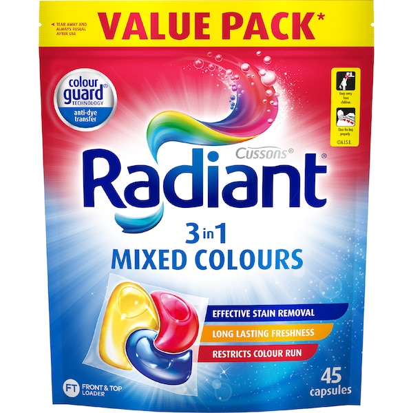 Radiant Laundry Capsules 3 In 1 Mixed Colour 45 pack