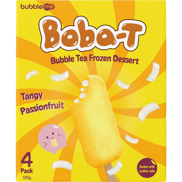 bubbleme Boba-T Bubble Tea Frozen Dessert Tangy Passionfruit 4 pack