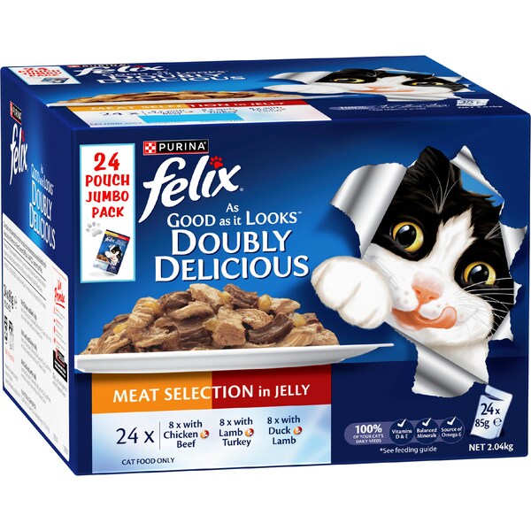 Purina Felix Doubly Delicious Wet Cat Food Meat Selection In Jelly 85g x 24 pack