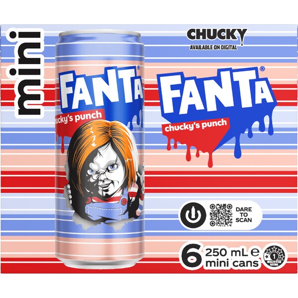 Fanta Halloween Flavour Chucky's Punch Soft Drink Mini Cans 250mL x 6 pack