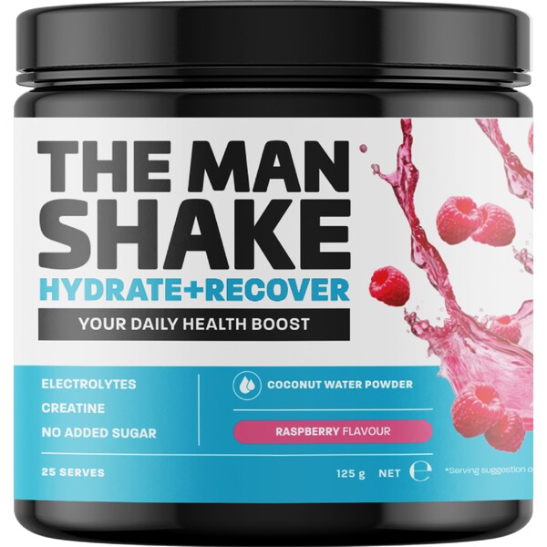 The Man Shake Hydrate & Recover Coconut Water Powder Raspberry 125g