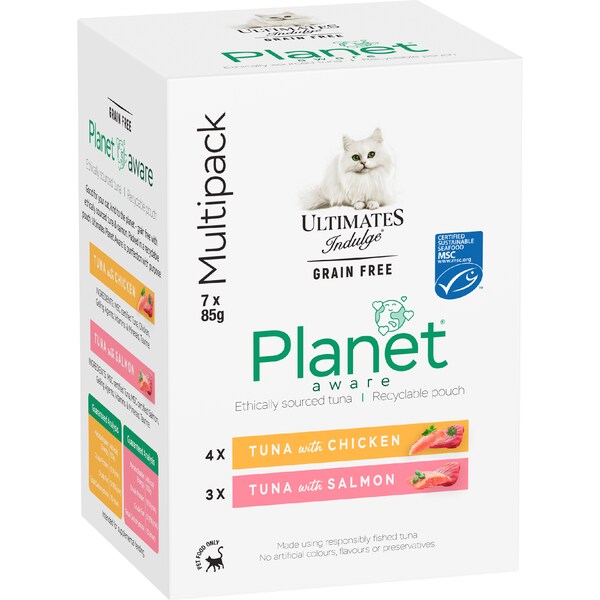 Ultimates Indulge Planet Aware Wet Cat Food Tuna Chicken & Salmon 85g x 7 pack